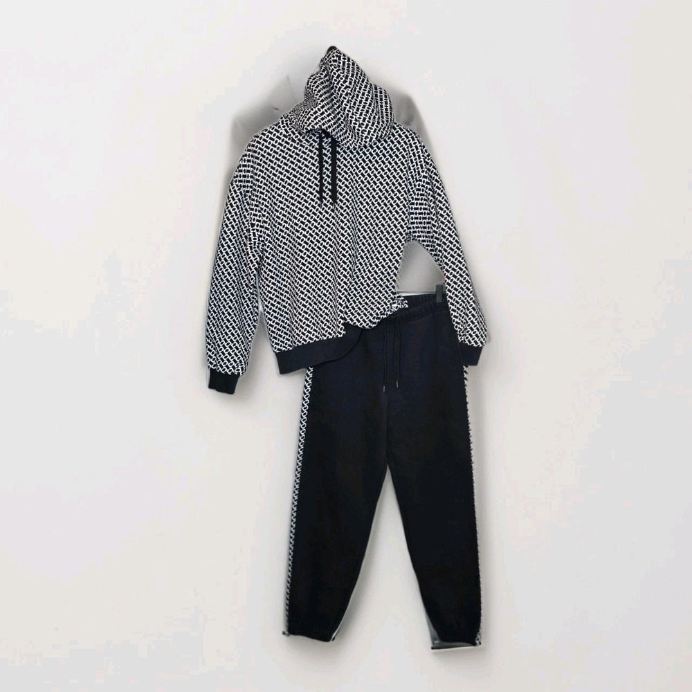Skechers x Diane Von Furstenberg Black White Chainlink Fleece Hoodie Track‎ Suit